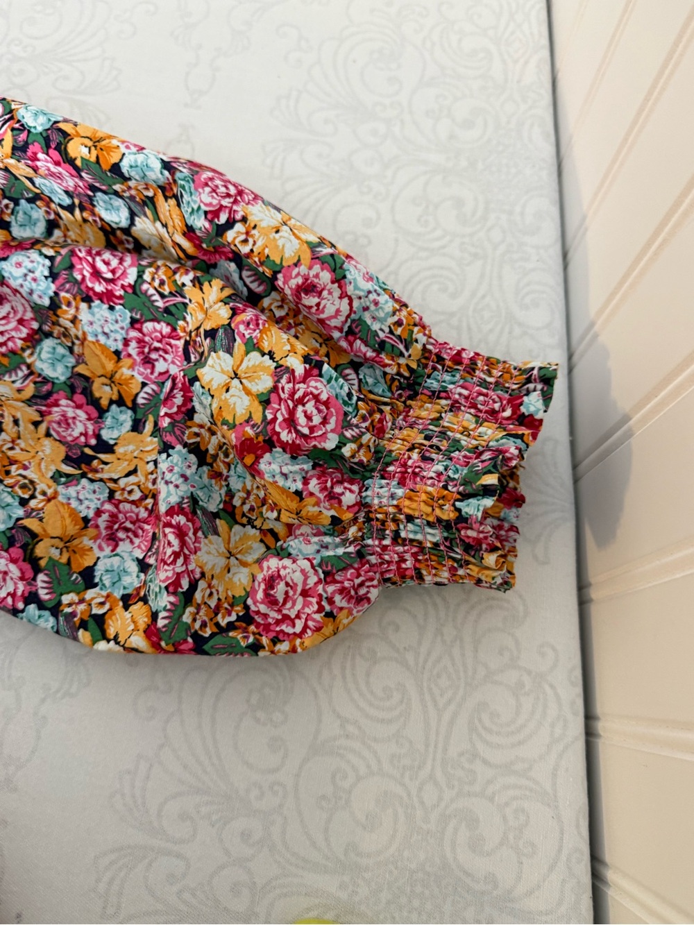Anthropologie Maeve Off-the-Shoulder Smocked Floral Flounced Mini Dress Large - Picture 13 of 13